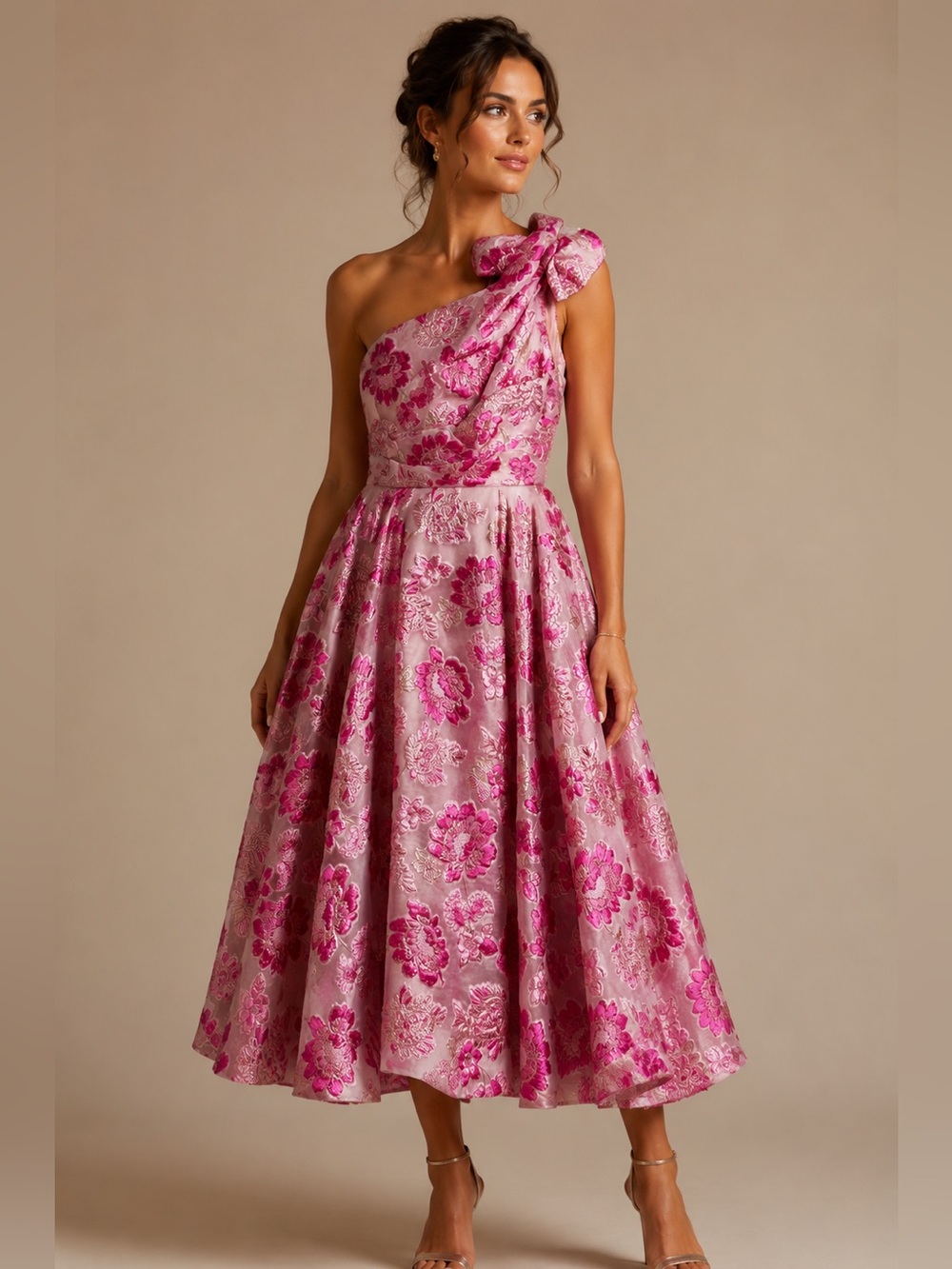 NWT Taylor Brocade Jacquard Pink Floral Midi Dress Size 10